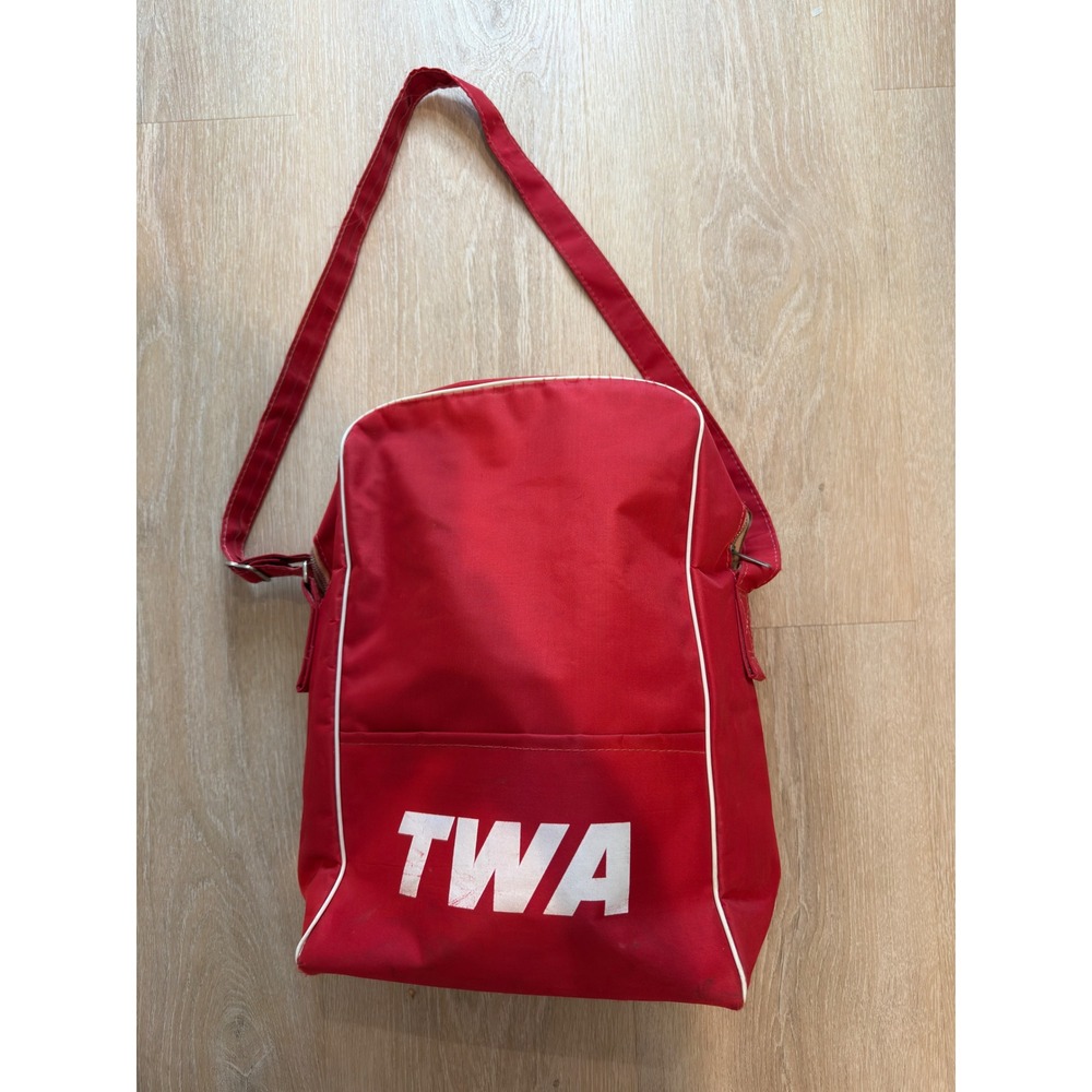 Vintage 1970s TWA Red Airline Flight Shoulder Bag
